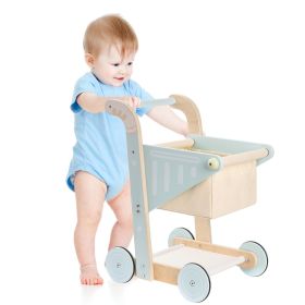 ROBOTIME Baby Wooden Shopping Cart Toy For Toddler Kids Wooden Baby Push Walker Toy Push Toy For Babies Learning To Walk For Toddler Kids Boys Girls 1