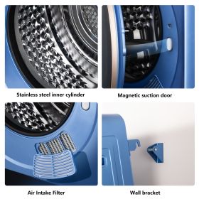 6.6lbs Portable Mini Cloth Dryer Machine FCC Certificate PTC Heating Tumble Dryer Electric Control Panel,Blue Body with Black Door,120V/850W,for Home/