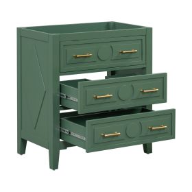 30'' Bathroom Vanity without Basin Sink, Free Standing Single Vanity with 3 Drawers, Solid Wood Frame Bathroom Storage Cabinet, Green