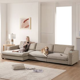 [VIDEO provided][New]134*54"Oversized Corduroy Sectional Sofa,L Shaped Cloud Couch with USB Charging Port,Cup Holder
