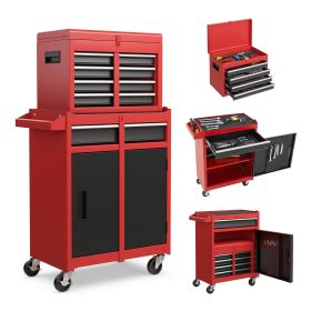 Tool Chest, 5-Drawer Rolling Tool Storage Cabinet with Detachable Top Tool Box, Liner, Universal Lockable Wheels, Adjustable Shelf, Locking Mechanism,