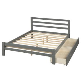 Full-Size Wood Platform Bed, Features Two Convenient Drawers, Modern Gray