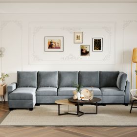 [VIDEO provided] [New] 138*57" Modern L shape Sectional Sofa, 6-seat Velvet Fabric Couch with Convertible Chaise Lounge