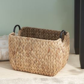 Rectangular Multi Purpose Water Hyacinth Woven Wicker Baskets with Handles - 16" x 12" x 13" - Natural Brown - For Towel, Toys, Magazine and Kitchen S