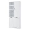 Bathroom Storage Cabinet with Doors and Drawers, Tilt-Out Laundry Hamper, Multiple Storage Space, Freestanding Style, Open Shelve, Adjustable Shelf, W