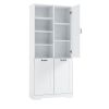 Bathroom Storage Cabinet with Doors and Drawers, Tilt-Out Laundry Hamper, Multiple Storage Space, Freestanding Style, Open Shelve, Adjustable Shelf, W