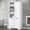 Bathroom Storage Cabinet with Doors and Drawers, Tilt-Out Laundry Hamper, Multiple Storage Space, Freestanding Style, Open Shelve, Adjustable Shelf, W