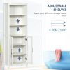 kleankin Tall Bathroom Storage Cabinet with 3 Tier Shelf, Glass Door Cabinet, Freestanding Linen Tower with Adjustable Shelves, Antique White