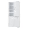 Bathroom Storage Cabinet with Doors and Drawers, Tilt-Out Laundry Hamper, Multiple Storage Space, Freestanding Style, Open Shelve, Adjustable Shelf, W