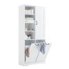 Bathroom Storage Cabinet with Doors and Drawers, Tilt-Out Laundry Hamper, Multiple Storage Space, Freestanding Style, Open Shelve, Adjustable Shelf, W