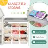 Kids Bookshelf Toy Storage Organizer with 17 Bins and 5 Bookshelves, Multi-functional Nursery Organizer Kids Furniture Set Toy Storage Cabinet Unit wi