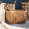 Rectangular Multi Purpose Water Hyacinth Woven Wicker Baskets with Handles - 16" x 12" x 13" - Natural Brown - For Towel, Toys, Magazine and Kitchen S