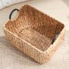 Rectangular Multi Purpose Water Hyacinth Woven Wicker Baskets with Handles - 16" x 12" x 13" - Natural Brown - For Towel, Toys, Magazine and Kitchen S