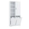 Bathroom Storage Cabinet with Doors and Drawers, Tilt-Out Laundry Hamper, Multiple Storage Space, Freestanding Style, Open Shelve, Adjustable Shelf, W