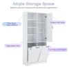Bathroom Storage Cabinet with Doors and Drawers, Tilt-Out Laundry Hamper, Multiple Storage Space, Freestanding Style, Open Shelve, Adjustable Shelf, W
