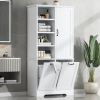 Bathroom Storage Cabinet with Doors and Drawers, Tilt-Out Laundry Hamper, Multiple Storage Space, Freestanding Style, Open Shelve, Adjustable Shelf, W