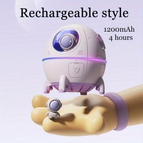 1pc 220ML Rechargeable Space Capsule Air Humidifier; USB Ultrasonic Cool Mist Aromatherapy Water Diffuser With Led Light Astronaut (Color: Pink, Model: Rechargeable Type)