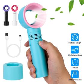 Portable Handheld Bladeless Fan Rechargeable Cooling USB Fan Desktop Use Fan w/ 3 Gears LED Indicator Cooling Fan (Color: Blue)
