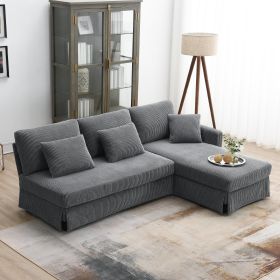 [VIDEO provided][New]87*61"Modern L-shaped Corduroy Sofa with Reversible Chaise,4-seat Upholstered Sectional Indoor Furniture (Color: as Pic)